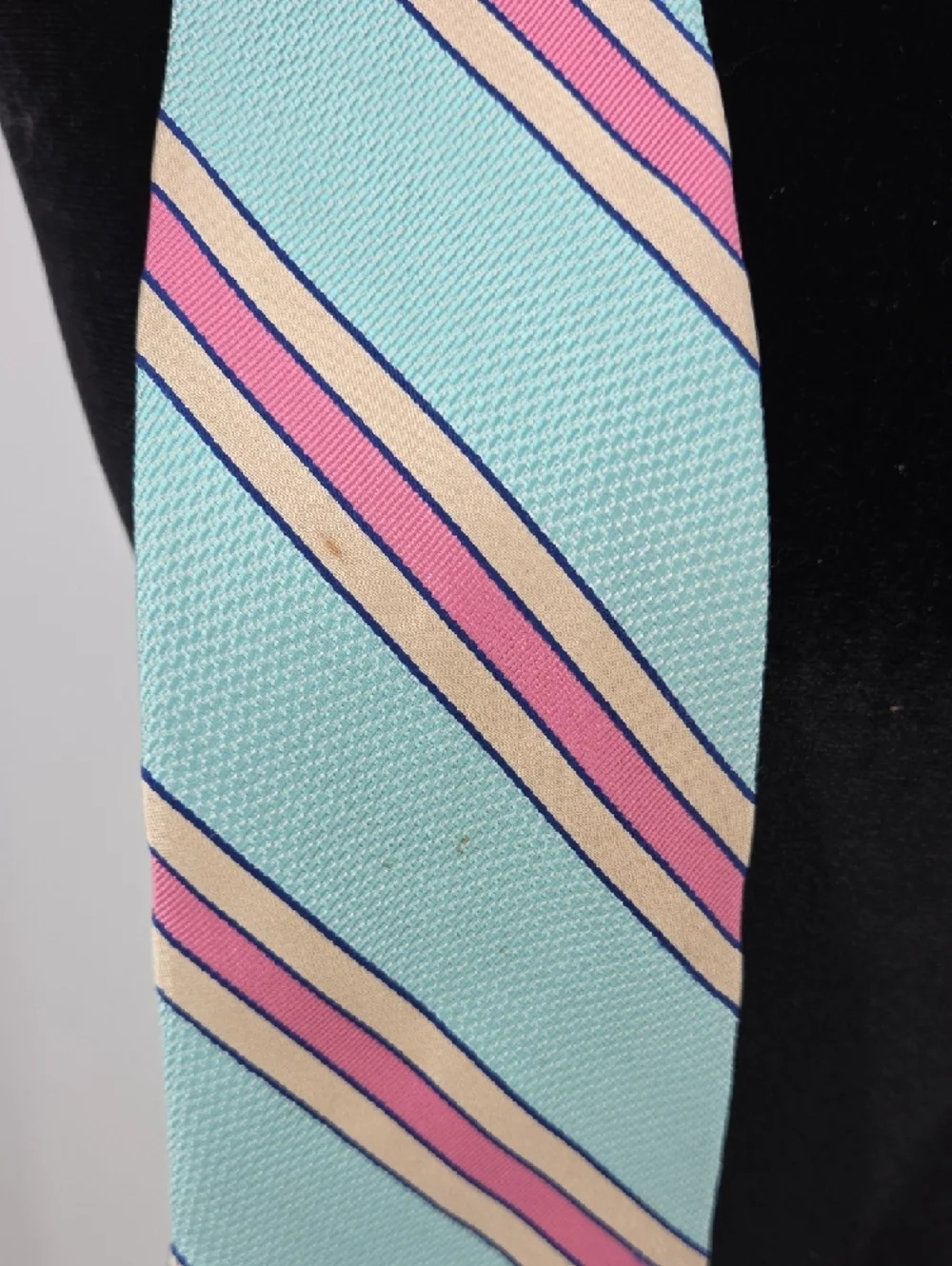 Brooks Brothers Aqua Blue, Pink & Cream Striped Silk Tie